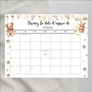 PREDICTION CALENDAR, birth/baby arrival date/baby shower/teddy bear calendar, postal, digital