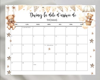 PREDICTION CALENDAR, birth/baby arrival date/baby shower/teddy bear calendar, postal, digital