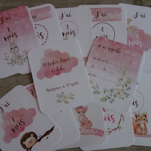 CARTES-ÉTAPES de bébé, rose, évolution du premier mois jusqu'à 12 mois, accessoire pour photographe