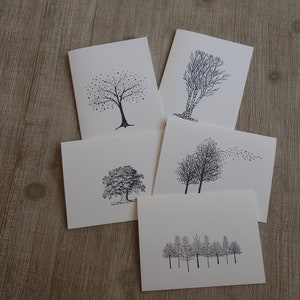 ARBRES.  Lot 5 cartes minimalistes arbre, carte-note encre noir, carte-note minimaliste, carte sans texte
