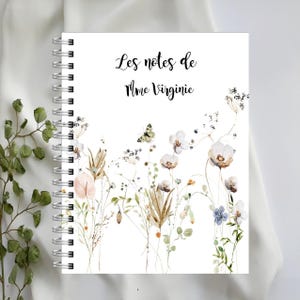 CAHIER  NOTES PERSONNALISÉ,  fleurs sauvages, livret de notes, cahier reliure double