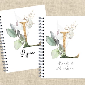 CAHIER NOTES PERSONNALISÉ,  monogramme, livret de notes, cahier reliure double