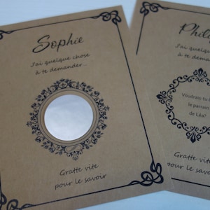 CARTE À GRATTER PERSONNALIÉE, demande parrain/marraine, petite carte kraft à gratter