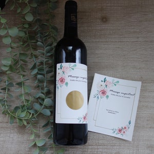 ÉTIQUETTE À VIN À GRATTER  autocollante fleur romantique /demande marraine/demande demoiselle d'honneur