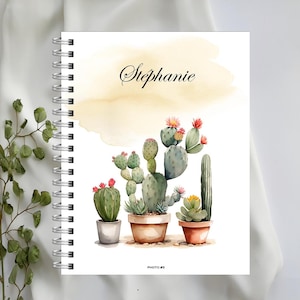 CAHIER NOTES CACTUS personnalisé, livret de notes, cahier reliure double