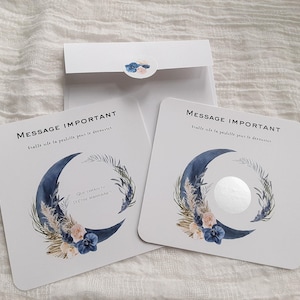 CARTE À GRATTER. demande marraine/parrain, lune, message caché