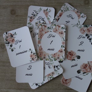 CARTES-ÉTAPES BÉBÉ, douce rose,  évolution jusqu'à 12 mois, accessoire pour photographie, cadeau shower