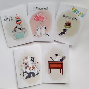 CARTE DE VOEUX, carte illustration chat, carte d'anniversaire,  carte sans texte