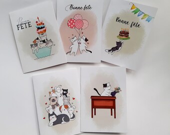 GRUßKARTE, Katzenillustrationskarte, Geburtstagskarte, Karte ohne Text