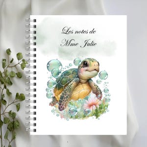 Calepin de notes tortue, cahier de notes personnalisé, cadeau enseignant(e), éducatrice