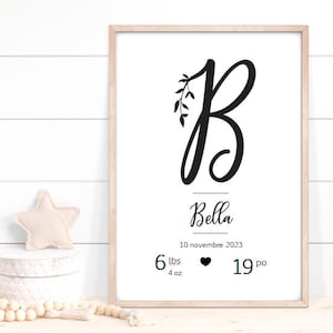 AFFICHE NAISSANCE MINIMALISTE, affiche alphabet naissance