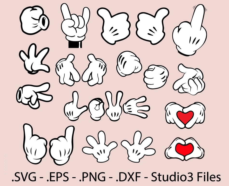 Diseños de las manos de Mickey. Archivos cuttable de vectores. Etsy