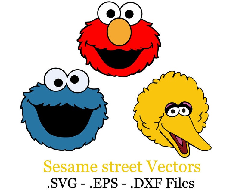 big bird cookie monster elmo sesame street set vector etsy