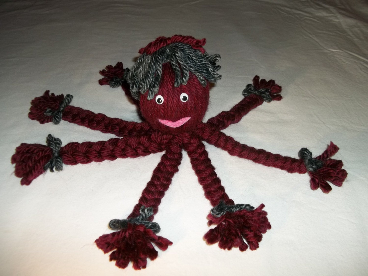 Yarn Octopus Doll Burgundy Red And Grey/Gray Home Etsy