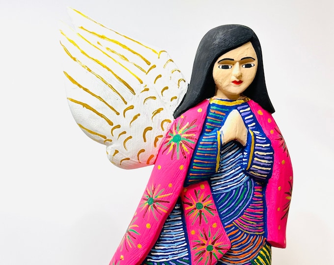 Wood Angel Rose -Blue Handmade and Hand-painted in Venezuela. Spectacular details. Aprox 12'