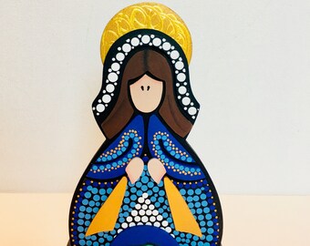 Virgen Milagrosa - Miraculous Virgin #1 Hand made in technique of pointillism. Wood Material . Venezuelan Artist Aprox 7 inches
