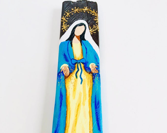 Virgen Milagrosa - Miraculous  Virgin Mary hand painted  by Venezuelan artist.  From the Ocean to the Artist. 16' x 5'