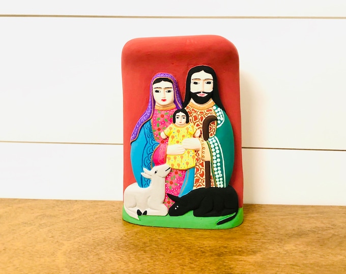 The Holy Family in one Piece. Wood figure Handmade and painted by Venezuelan Los Andes artist. 9 inches