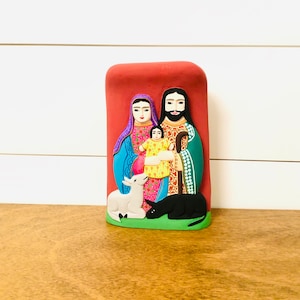 The Holy Family in one Piece. Wood figure Handmade and painted by Venezuelan Los Andes artist. 9 inches