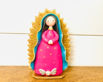 Guadalupe  Virgin Mary  Handmade, Small Size and paint by Venezuelan artist. 5.5  inches aprox