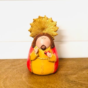 Clay Figure of Sacred Heart of Jesus- Sagrado Corazon de Jesus handmade in Venezuela.