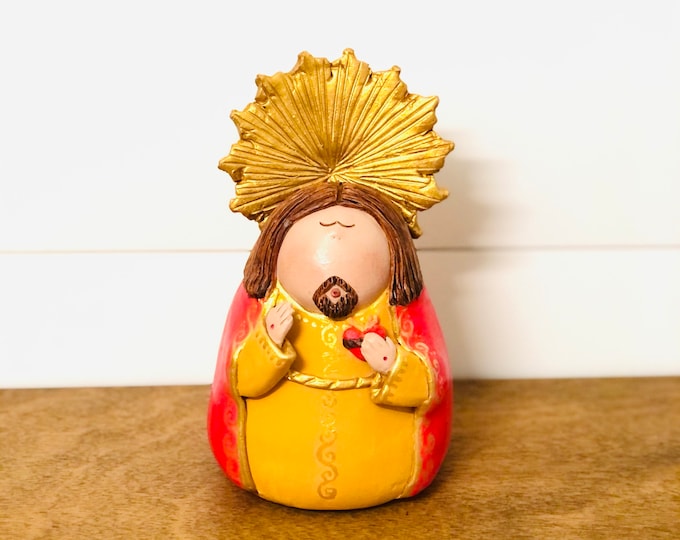 Clay Figure of Sacred Heart of Jesus- Sagrado Corazon de Jesus handmade in Venezuela.