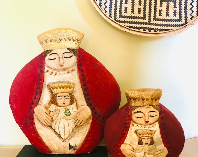 Virgen de Coromoto solid sand/rock  piece. Hand painted by Venezuelan artist. Rustic and Unique style. Two sizes.