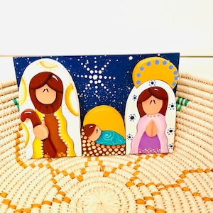 Handmade Wood Nativity scene - Venezuelan artist. Hand painted pointillism technique. 5&#39; x 4&#39;