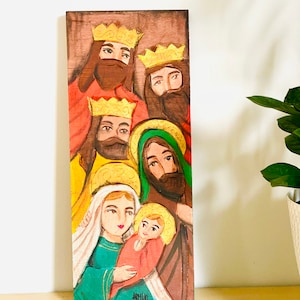 Holy Family . Retablo Handmade Wood painted by Venezuelan Artist.