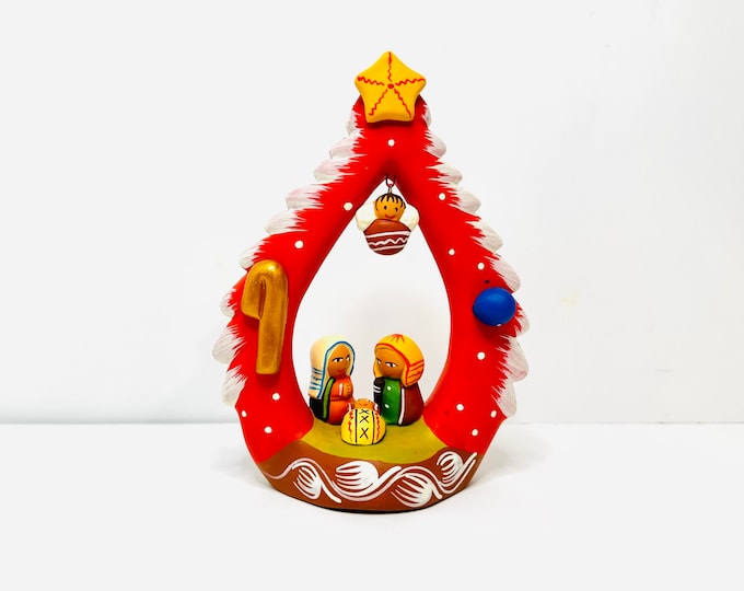 Unique Peruvian  Christmas  tree nativity Red- Handmade