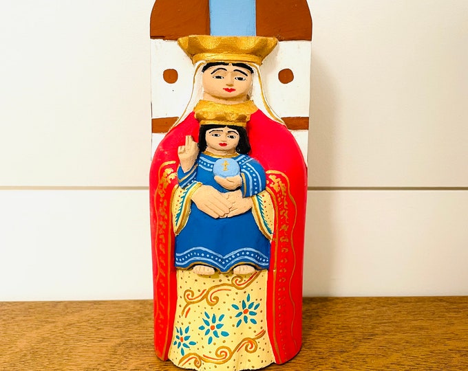 Our Lady of Coromoto - Nuestra Senora de Coromoto hand carved and painted  by Venezuelan artist. Merida State Venezuela. Aprox 8' Tall