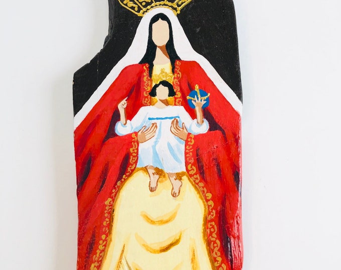 Our Lady of Coromoto  hand painted Virgin Mary by Venezuelan artist. Item #1 From the Ocean to the Artist. 16 x 7.5