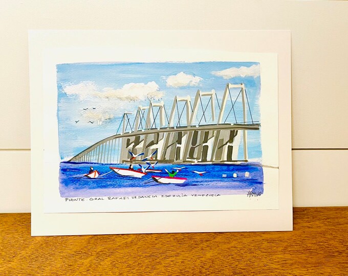Puente sobre el Lago de Maracaibo   By G. Armijo. Original Paint. Unframe.