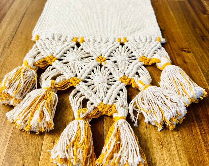 Handmade Cotton Natural Colored Macrame Table Runner from Tintorero Venezuela