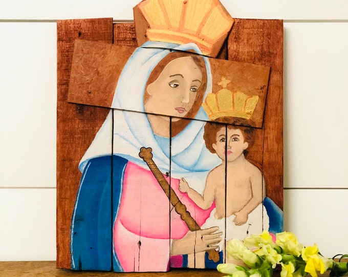 Wood Retablo with Virgen de la Chiquinquira   "Retablo" . Handmade and Hand painted by Venezuelan artist.