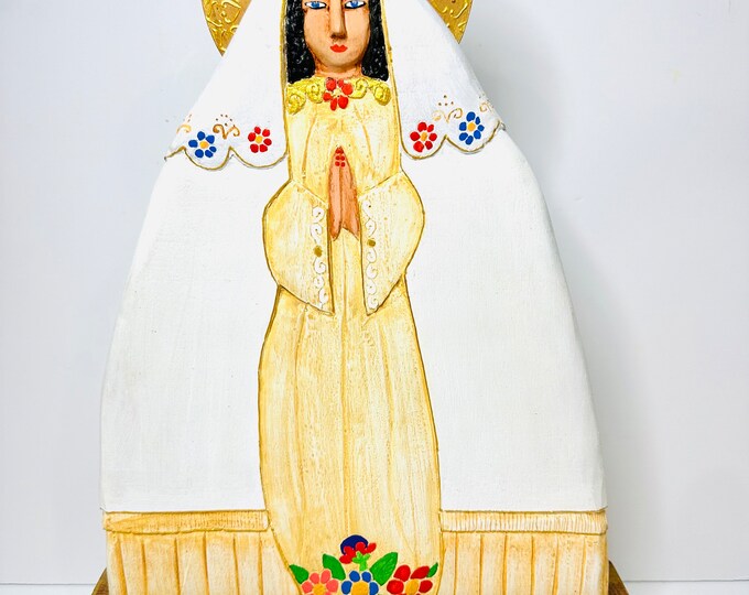 Serie Papelon Virgen Mary Handmade and paint by Venezuelan artist. 16 Inches