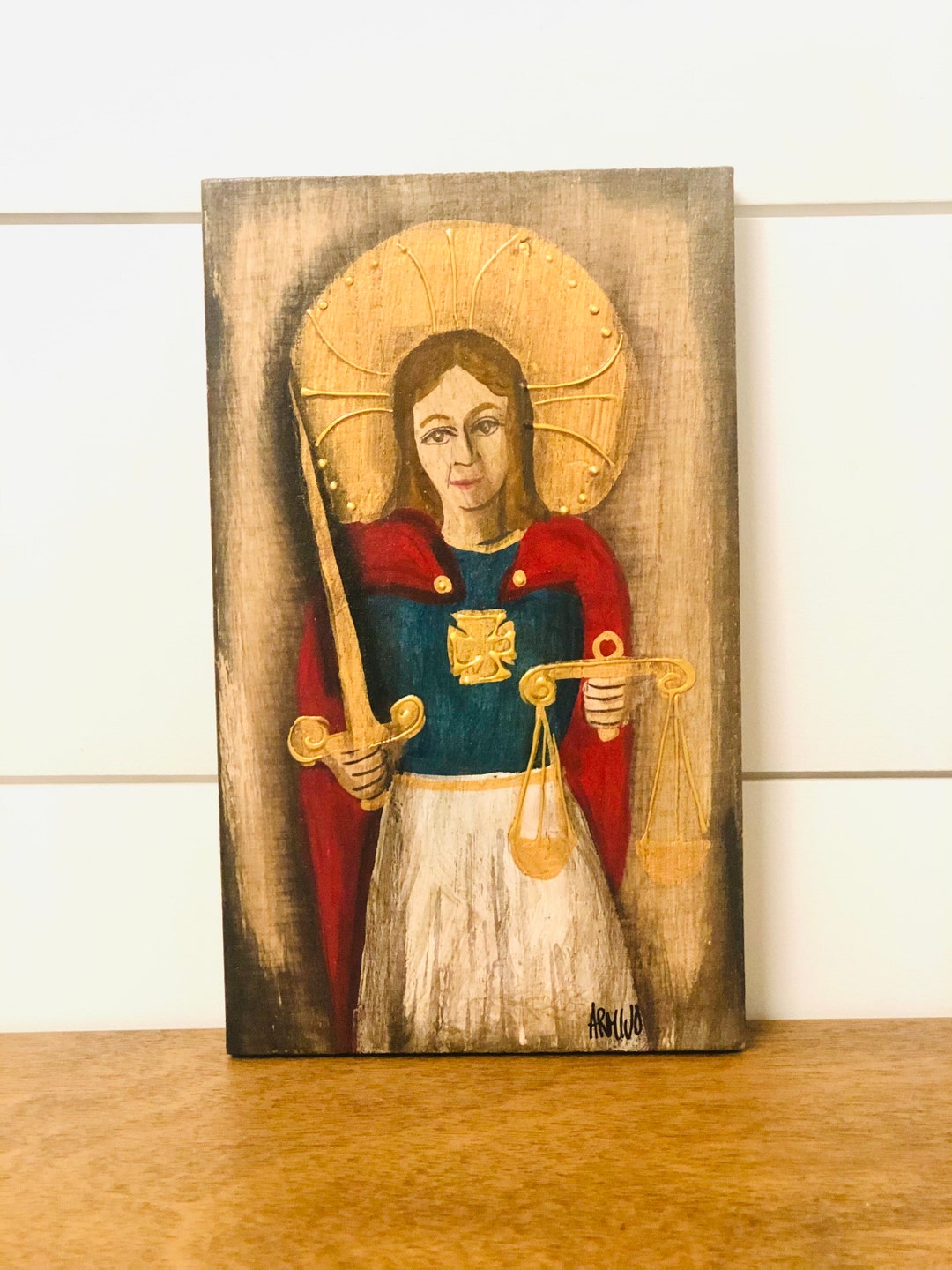 Retablo Saint Michael Archangel. Handmade Wood Painted by Venezuelan ...