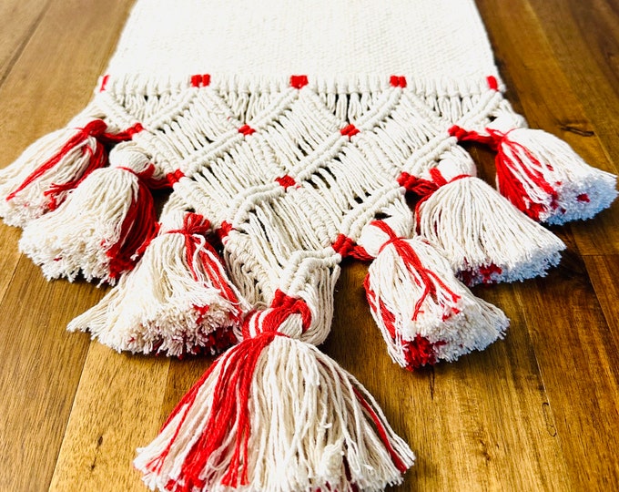 Handmade Cotton Natural Colored Macrame Table Runner from Tintorero Venezuela