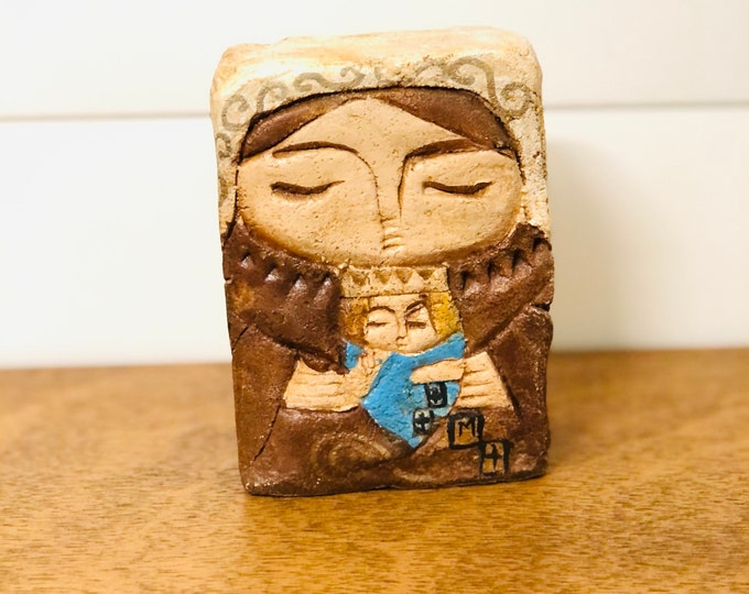 Virgen del Carmen - Our Lady of Carmel  Stone conglomerate Handmade and painted by Venezuelan Artist. 5.5  x  4 inches