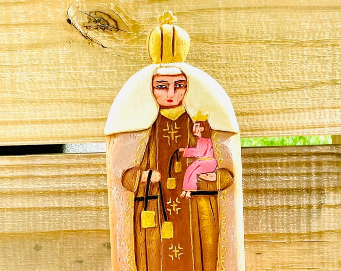 Our Lady of Carmel - Virgen del Carmen .Handmade and paint by Venezuelan artist. 9 Inches aprox