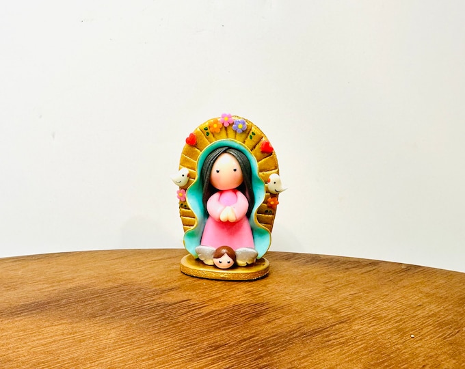 Mini Guadalupe  Virgin Mary  Handmade, Small Size and paint by Venezuelan artist. 3.5  inches aprox