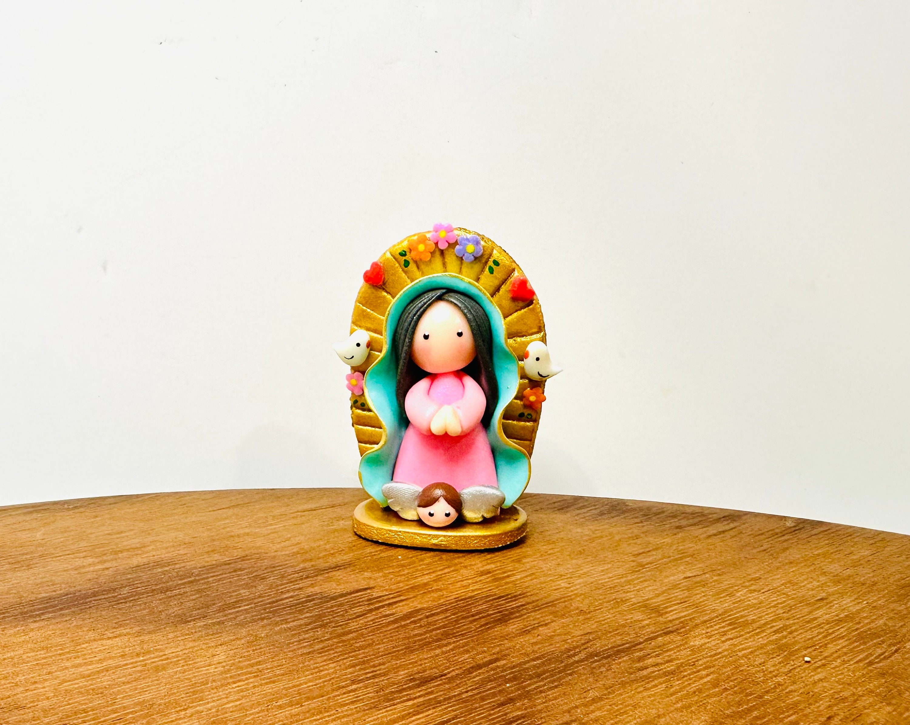 Mini Guadalupe  Virgin Mary  Handmade, Small Size and paint by Venezuelan artist. 3.5  inches aprox