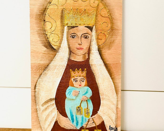 Retablo  Virgen del Carmen  #2 - Our Lady of Carmel. Retablo  Handmade Wood painted by Venezuelan Artist.