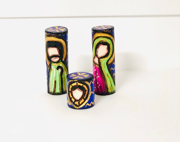 Mini Nativity Unique pieces. Hand made Merida State Venezuela. Nativity 3 Pieces Set Wooden Hand Carved