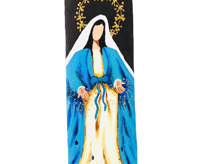 Virgen Milagrosa - Miraculous  Virgin Mary hand painted  by Venezuelan artist. Item #9 From the Ocean to the Artist. 15.5' x 5'