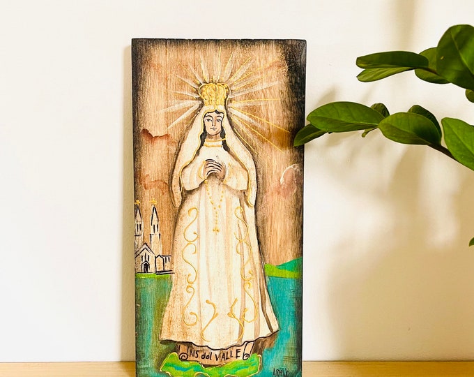 Retablo  of Virgen del Valle  Handmade Wood painted by Venezuelan Artist.
