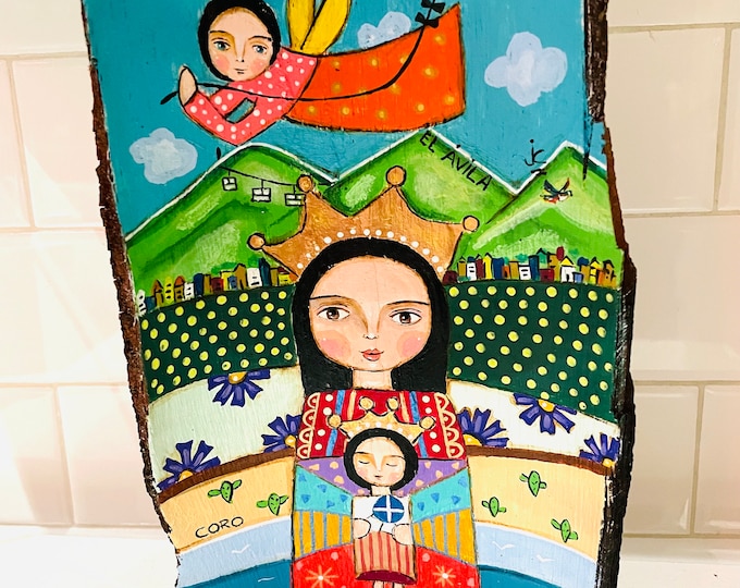 Hand made  painted Virgin Mary by Venezuelan young artist .Pieces From nature