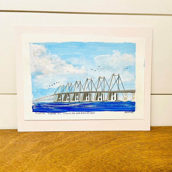 Puente sobre el Lago de Maracaibo   By G. Armijo. Original Paint. Unframe.