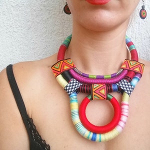 Statement necklace, Boho necklace, Rope necklace, Ethnic necklace, African necklace, Tribal necklace, handmade jewelry, gift for her image 1
