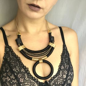 African necklaces, tribal necklace, African jewelry, modern necklaces, edgy necklaces, OOAK jewelry, black necklace, gold necklace image 9